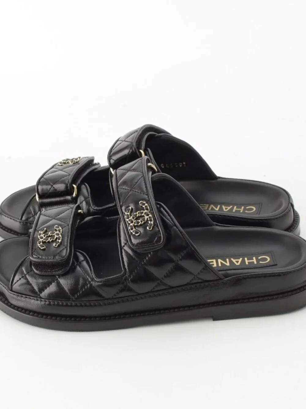 ★SOLD★ Chanel CC Logo Quilted Velcro Sandals Black 36c - Picture 3 of 10